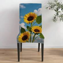 1pc/2pcs/4pcs/6pcs Creative Multi-Color Sunflower Print Home Decorative Chair Cover, Full Coverage High Stretch Slipcover, Dirt-Resistant And Anti-Fouling Chair Protector For Home, Seasonal Decor