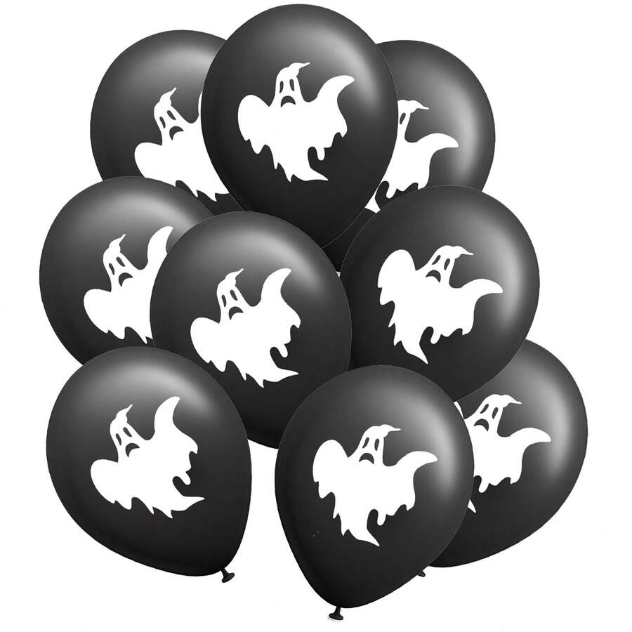 18pcs Ghost Pattern Balloon, 12inch Black Latex Balloons, For Halloween Decorations, Various Festival Photo Background Decorations, House Party Indoor And Outdoor Decoration, House Party Decorations, Graduation Ceremony, Events And Celebrations