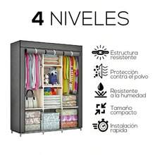 Closet Armable, Armario Organizador, Rack Organizador con Lona Anti-Polvo, Para Ropa, Bolsas y Zapatos, Fácil de Armar, Compacto, Para Habitación - Gris - Ver 9