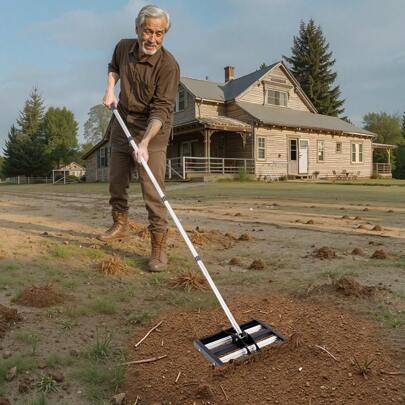 Sweiko Rasennivellierrechen, 254 x 431 mm, Bodenplatte, Edelstahl und Aluminiumlegierung, 160 cm Stahlgriff, Hochleistungs-Rasennivelliergerät, mit 4-fach verstellbarem Griff und rutschfester Gummimanschette, Rasennivellierrechen, geeignet für Garten, Golfplatz, Bauernhof, zum Einebnen von Sand, Erde, Kompost und Moos, einfache Installation, schwarz