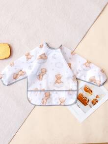 1件长袖围兜，婴儿幼儿防水带袖围兜，适合6-36个月宝宝，可重复使用，带接物口袋（云熊、长颈鹿、熊头图案） - 彩色 - 查看 14