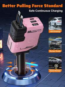 W&O 4 In 1 Retractable Car Fast Charger In Mech-Style 65W Charger Car Charger With Retractable Cablea And Multi-Port Usb C Holiday Gifts,Car Essential,Room Decor,Compatible With Iphone,Halloween Gift,Fast Charger - 粉色 - 查看 3