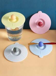 4/1pc High-Quality Cup Lids With Spoon Clip, Round Silicone Cup Lid, Tea Cup Lid, Water Cup Lid, Mug Lid, Dust-Proof And Leak-Proof Seal, Keeps Drinks Fresh