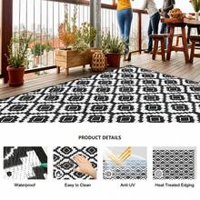 TAIMASI Extra Large Reversible Camping Mat – Weatherproof & Portable Floor Mat For Outdoor Adventures (Beach/Picnic/Backyard) – Easy-Clean Design – Perfect For: • Labor Day Outdoor Entertaining • Thanksgiving Backyard Gatherings • Christmas Gift For Camping Lovers • New Year's Adventure Essentials - 黑與白 - 查看 6