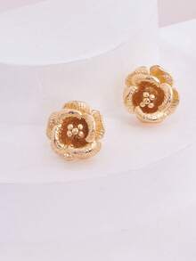 1 对时尚 18K 玫瑰金镀花耳钉，适合婚礼、节日、派对、送礼