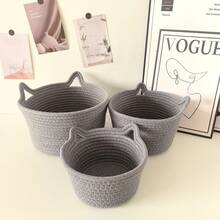 1pc Woven Round Storage Basket With Lid, Egg Basket, Makeup Organizer - Multicolor - View 5