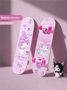 Sanrio 1pc Authentic Sanrio Licensed Skateboard For Boys & Girls, 4-Wheel Double-Kicktail Skateboard With High Elastic Wheels, Suitable For Beginners