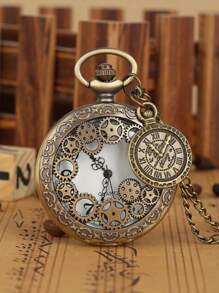 1 Stück Taschenuhr im Retrostil mit Klappdeckel, mechanisch, Halskette, Vintage europäischer Stil, geeignet für Männer und Frauen, Geschenkidee zum Geburtstag, für den Schulbeginn