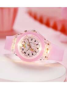 2件套女孩儿童夜光手表 - 夜光卡通独角兽石英手表和串珠独角兽手链（无包装盒） - 粉色 - 查看 3