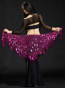 1 件女士舞蹈训练腰带闪光硬币腰带钩针编织网眼亮片阿根廷三角披肩肚皮舞臀部围巾 - 彩色 - 查看 6