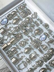 Juego de 32 piezas/20 piezas/14 piezas/6 piezas/3 piezas de anillos ajustables vintage con líneas geométricas, textura convexa y perlas falsas, accesorio de moda bohemia versátil, regalo ideal para amigos, familiares u ocasiones