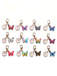 12件套可爱迷你彩色蝴蝶雏菊钥匙扣套装，适合用作包包挂件、包链、包包装饰，时尚动物主题设计，完美适用于包包挂饰、钥匙扣、车钥匙扣，是节日、母亲节、父亲节、返校季、毕业季的理想礼物。 - 彩色 - 查看 12