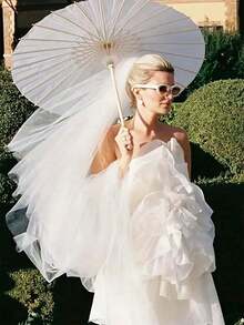 1/5/10件复古白色创意女士空白纸质遮阳婚礼伞 - 木柄，无需电源，非常适合婚礼、拍照、化妆、派对、海滩装饰。婚礼纪念品，伴娘团装饰伞，复古纸扇。