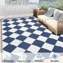 Outdoor Plastic Straw Rug 8x10 Reversible Patio Rug Outdoor Rug Waterproof Camping Rug Portable Outdoor Floor Mat For RV Porch Balcony Patio Camping Picnic Beach Dark Blue Diamond,6622466 - Blue - View 2