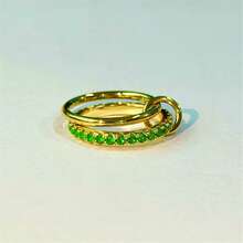 VKHK 1pc Luxury 18K Gold Plated Stainless Steel Double Layer Circular Linked Colorful Zirconia Decor Single Ring, Suitable For Women Daily Wear And Wedding, Gift - Multicolor - View 8