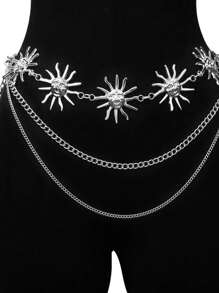 1pc Women's Retro Gold Metal Sunflower Chain Waist Belt, Tassel Floral Body Chain Decor, Casual Summer, School