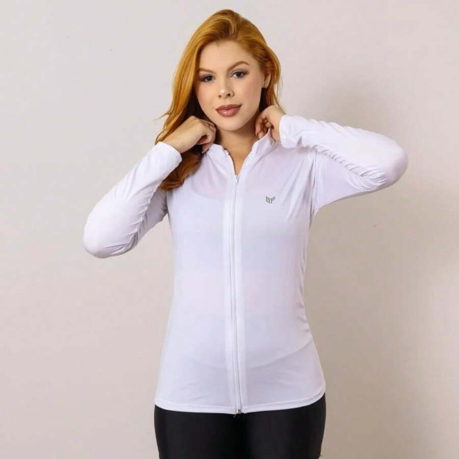 Women's Gym Fitness Sports Jacket Cold Mesh (Dry Fit) - Women's Cold Weather Blouse - Women's Fitness Jacket - 白色 - 查看 1