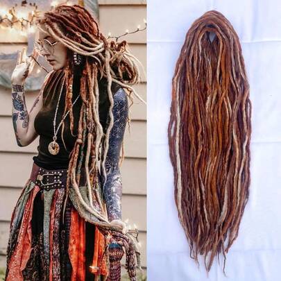 M22 Inch Wool Double Ended Dreadlock Extensions15 Strands DE Ends Mixed Brown Synthetic DE Dreads Thin Soft Fake Dreads Hippie Style Dreadlock For Women7001