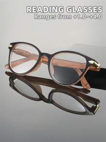 男女通用近视眼镜，新款时尚猫眼拼接金属素面老花镜，方形镜框，镜腿灵活，适合日常佩戴、运动、电脑使用、缝纫等，防疲劳，便携设计，适合各种脸型，有黑色、粉色、紫色、灰色可选，7种度数可选，是节日、父母节、情人节、开学季、教师节、斋月等场合的理想礼物。