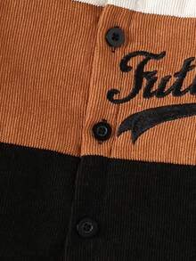 Set de 2 piezas de chaqueta con bordado de letras y pantalones largos de unicolor para bebés niños, para otoño/invierno - Negro - Ver 4