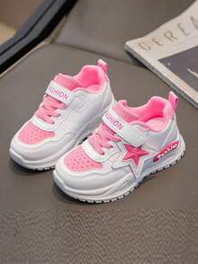 1 双男女儿童休闲平底鞋，儿童软底可爱星星设计透气运动跑步鞋，适合所有季节的多功能时尚鞋 - 粉色 - 查看 9