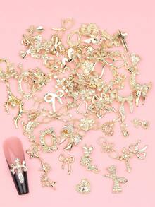 30pcs Y2K Random Mixed Butterfly, Heart, Cross Nail Art Decorations, DIY Nail Accessories, Nail Jewelry, Nail Gems Nails - Gold - View 3