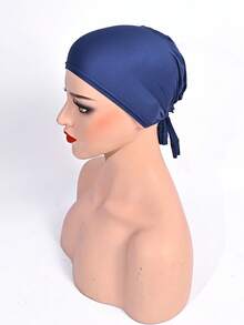 1pc Women's New Solid Color Viscose Elastic Drawstring Adjustable Headband Cap - Strappy Bottom Hat - View 4