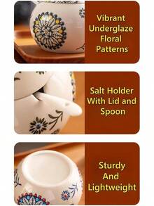 Ceramic Salt Cellar With Lid And Spoon, 13 OZ Large Chicken Salt Jar, Salt Holder For Counter, Coffee, Sugar, Spices And Candies, Salt Containers For Countertop - 藍色 - 查看 8