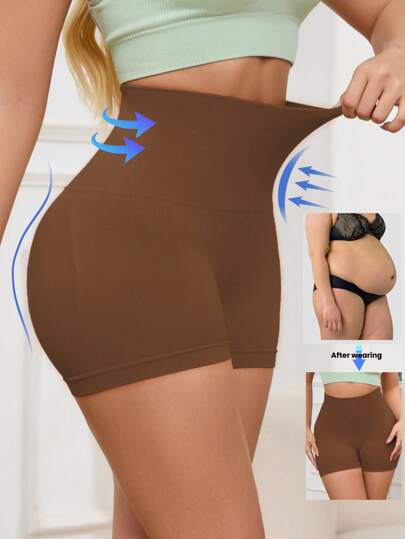 1 Pieza de Pantalones Cortos de Talle Alto y Moldeadores de Cadera y Glúteos Sin Costuras para Mujer Talla Grande en Color Marrón, Cómodos y Transpirables, Adecuados para Usar Debajo de Faldas para Realzar la Figura