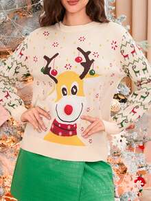 Ugly Christmas Sweaters For Women Funny Christmas Sweaters Knitted Women's Xmas Sweater Winter Holiday Pullover - Apricot - View 5