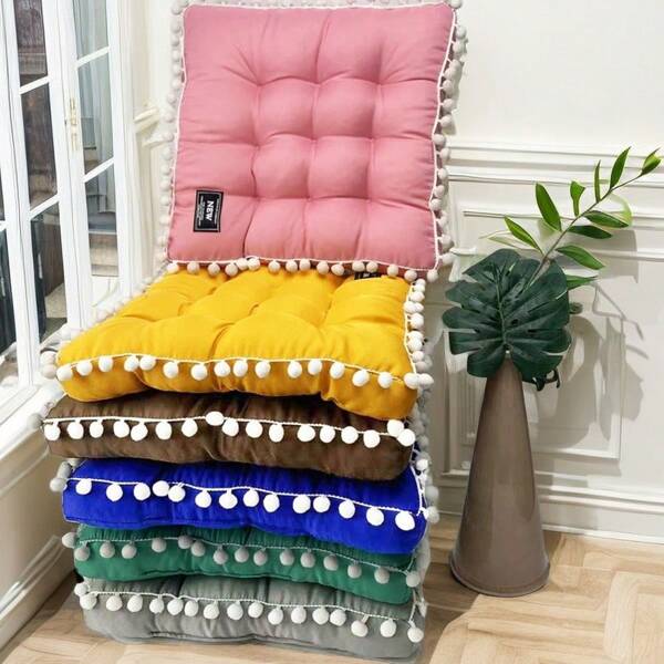 1PC Autumn And Winter Style Thickened Cushion With 3D Pom-Pom Design, Perfect For Chairs And Backrests, Warm And Stylish.,School Supplies,Back To School