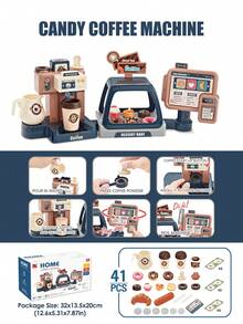 41入組兒童3合1咖啡機模擬製作咖啡,帶燈光音效和手動放水功能,適用於男女孩女孩的角色扮演玩具禮物