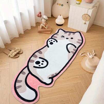1 Piece Cute Cat Shaped Rug - Soft And Comfortable Faux Wool Polyester Material, Easy To Clean And Wash, Non-Slip Backing, Suitable For Decorating Living Room, Bedroom, Bathroom Or Office, Indoor Use Only, Bedroom Decor | Playful Cat Design | Machine Washable Rug, Cat Bathroom Kitchen Decor Kitchen Carpet