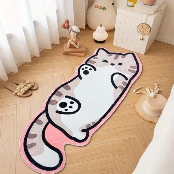 1 Whimsical Cat Shaped Area Mat - Soft, Ultra-Comfy Cashmere-Like Polyester, Easy To Clean And Wash, And With A Non-Slip Backing, Perfect For Living Room, Bedroom, Bathroom Or Office Decor, Indoor Use Only, Bedroom Decor | Playful Cat Design | Machine Washable Mat, Cat