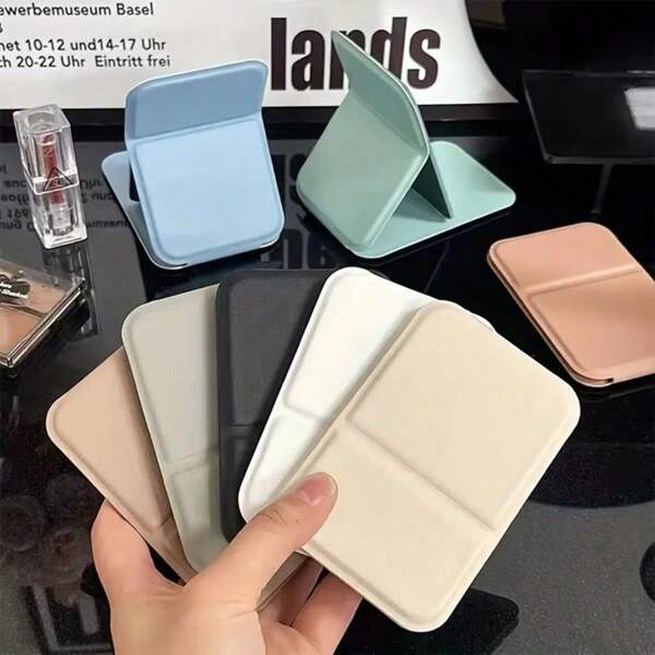 1Pc Foldable Makeup Mirror,Pu Leather Material Folding Makeup Mirror,Adjustable Handheld Tabletop Stand Hd Vanity Mirror,Portable Handheld Mini Mirror For Personal Grooming, Dormitory Tabletop And Office Use