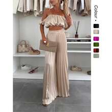 Women's High Waist Flowy Pleated Chiffon Maxi Skirt - Màu be - Xem 2