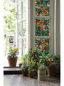 Tulia Adhesivo de Vinilo Decorativo Opaco Translúcido para Ventanas de Vidrio, Adecuado para Mamparas de Ducha y Pegatinas de Película para Baño, 45cm x 2m - Vidriera Azul/Verde - Ver 9