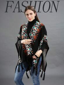 وشاح طويل مُحبوك بطراز بوهيمي لِلنساء، بونشو كارديجان خارجي موضة للفساتين