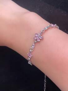 1 pieza Brazalete de cristal en color rosa flor de cerezo, adecuado para uso diario