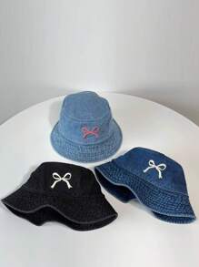 1 pièce Chapeau seau en jean lavé avec broderie de marguerite, chapeau seau unisexe pour la protection solaire, convient pour toutes les saisons