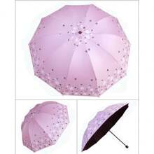 1pc Random Retro Floral 10 Ribs Reinforced Large Umbrella, Black Coating Rain/Sun Protection Parasol Summer Cooling,Beach,Travel