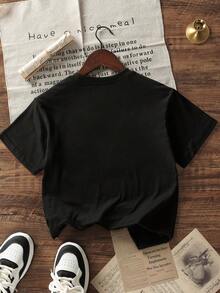 Tween Boys Casual Printed Short Sleeve T-Shirt With Round Neckline, Summer - Black - View 4