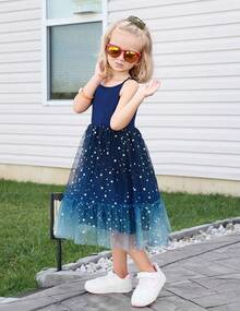 2025Toddler Girls Tulle Dress Rainbow Tutu Birthday Princess Dresses Formal Photo Shoot Outfit Summer Clothes 2-6T'Sprout Style' - 海軍藍 - 亮片薄紗 - 查看 3