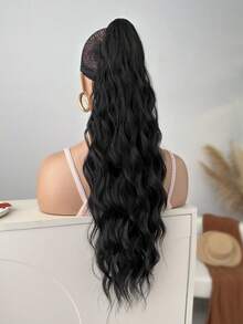 22 Inch Black Water Wave Natural Curly Clip-In Ponytail Hair Extensions, Soft & Natural, Heat Resistant Synthetic Hair, For Women
