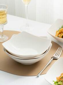 2/4/6pcs White Square Bowls, Reusable Bowls Suitable For Dinner, Oatmeal, Salad, Soup, Home Kitchen, Dining, Picnic, Camping, Portable - White - View 5