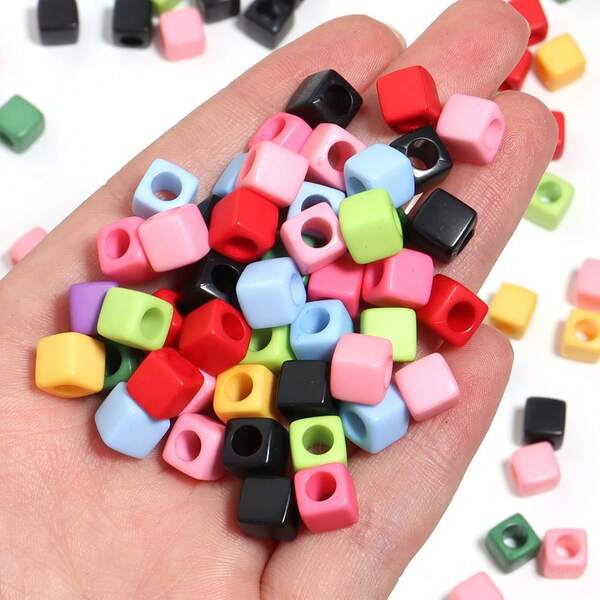 100 piezas/paquete Cuentas cuadradas aplásicas de 7X7mm, cuentas de acebo unicolor grandes, paleta de colores de dopamina, suministros de manualidades DIY