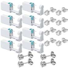 8 pezzi Piercing per orecchie monouso con orecchini a perno incorporati e 4 pezzi di orecchini con zirconia cubica - Kit di piercing per orecchie semplice e facile da usare
