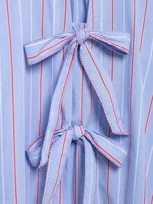 ZEVITY Blusa de gasa a rayas con decoración de lazo para mujer, Blusa casual LS1415