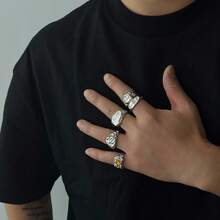 European And American Fashion Personalized Ring Accessories Men's  Hip-Hop Niche Wrinkle Metal Cover Ring Men's Hand Jewelry