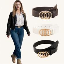 3件套加大码女士经典PU皮腰带，配3个合金环扣，时尚百搭，适合所有季节，夏季、秋季、万圣节等场合。